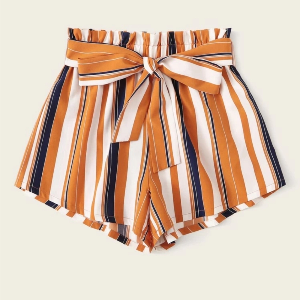 Plus Paperbag Waist Belted Striped Shorts